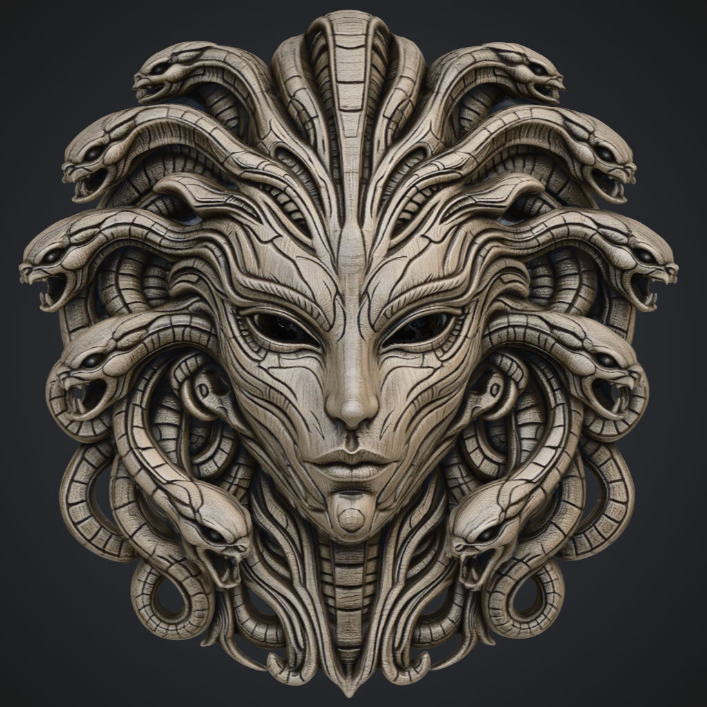 Alien Snake Lady Medusa CNC STL file preview