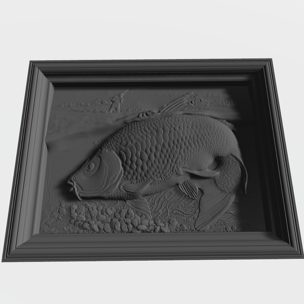 Carp Fly Fishing Framed Scene CNC STL Model CNC STL file preview 2