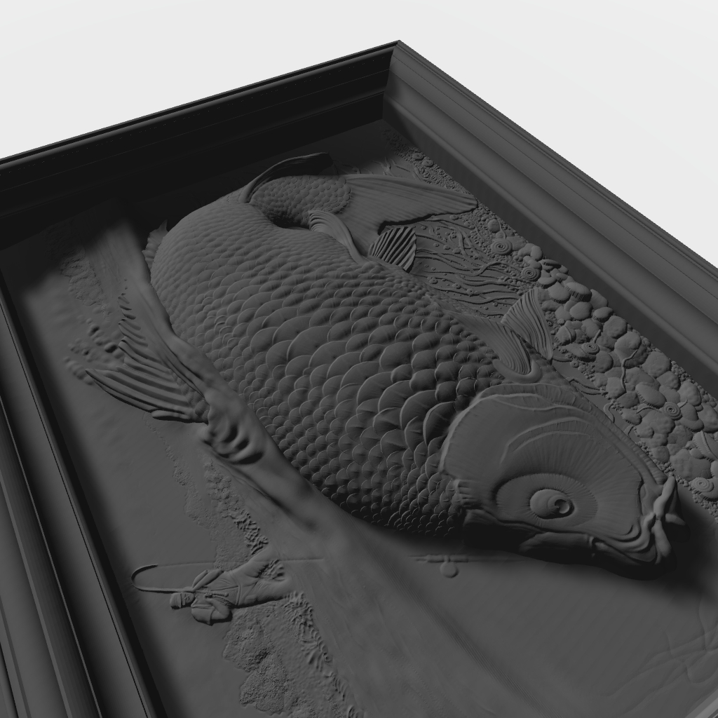 Carp Fly Fishing Framed Scene CNC STL Model CNC STL file preview 4