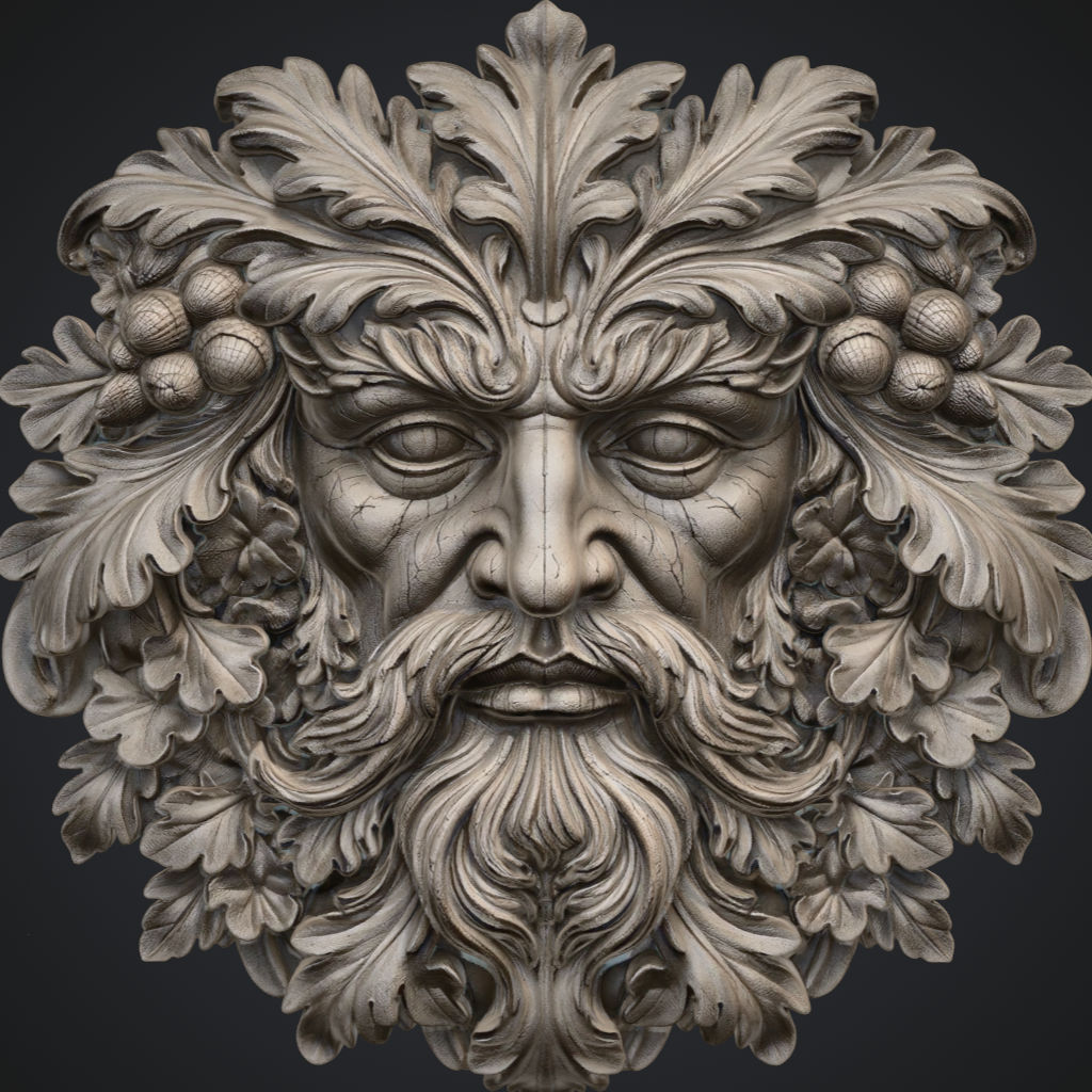 Cracked Greenman Forest Sprite King CNC STL file preview 2