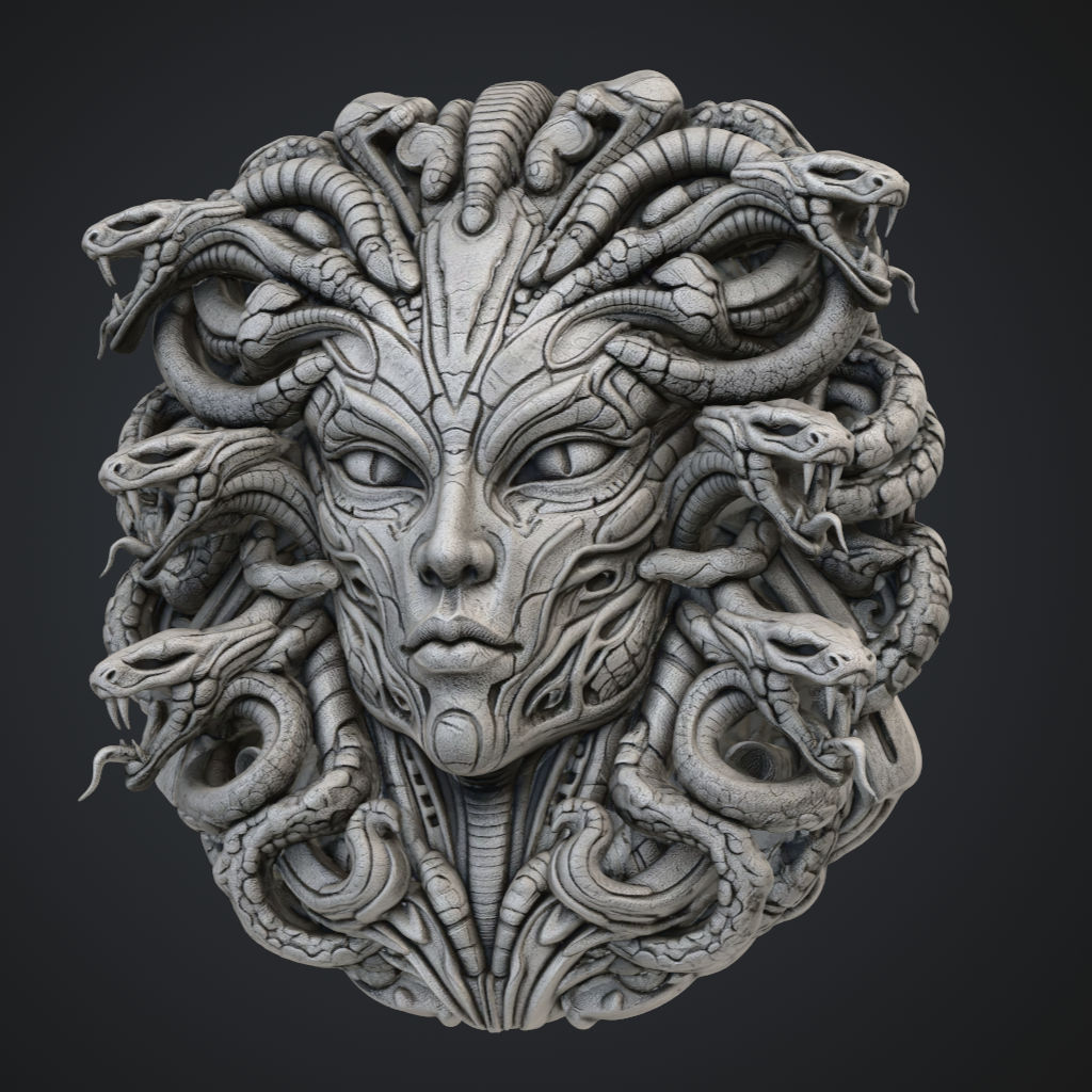 Mythical Alien Snake Face CNC STL file preview