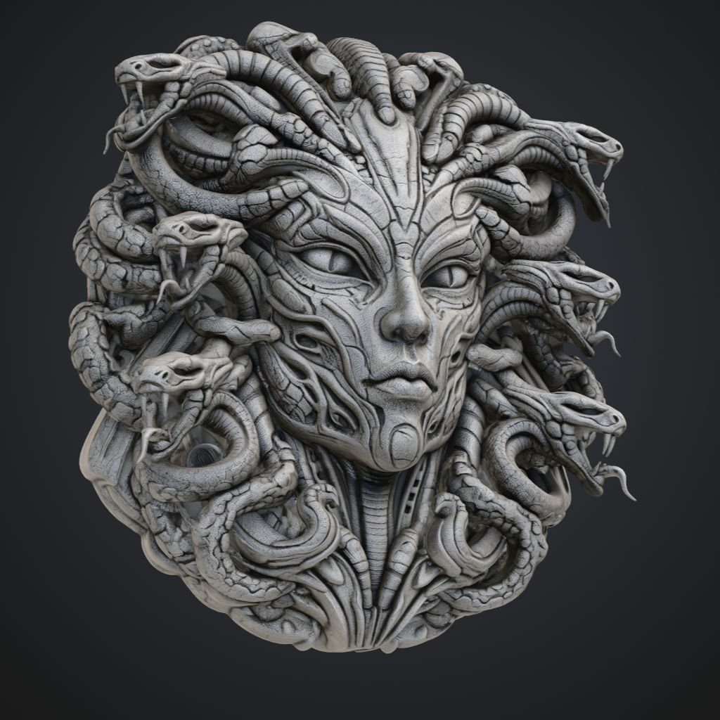 Mythical Alien Snake Face CNC STL file preview 2