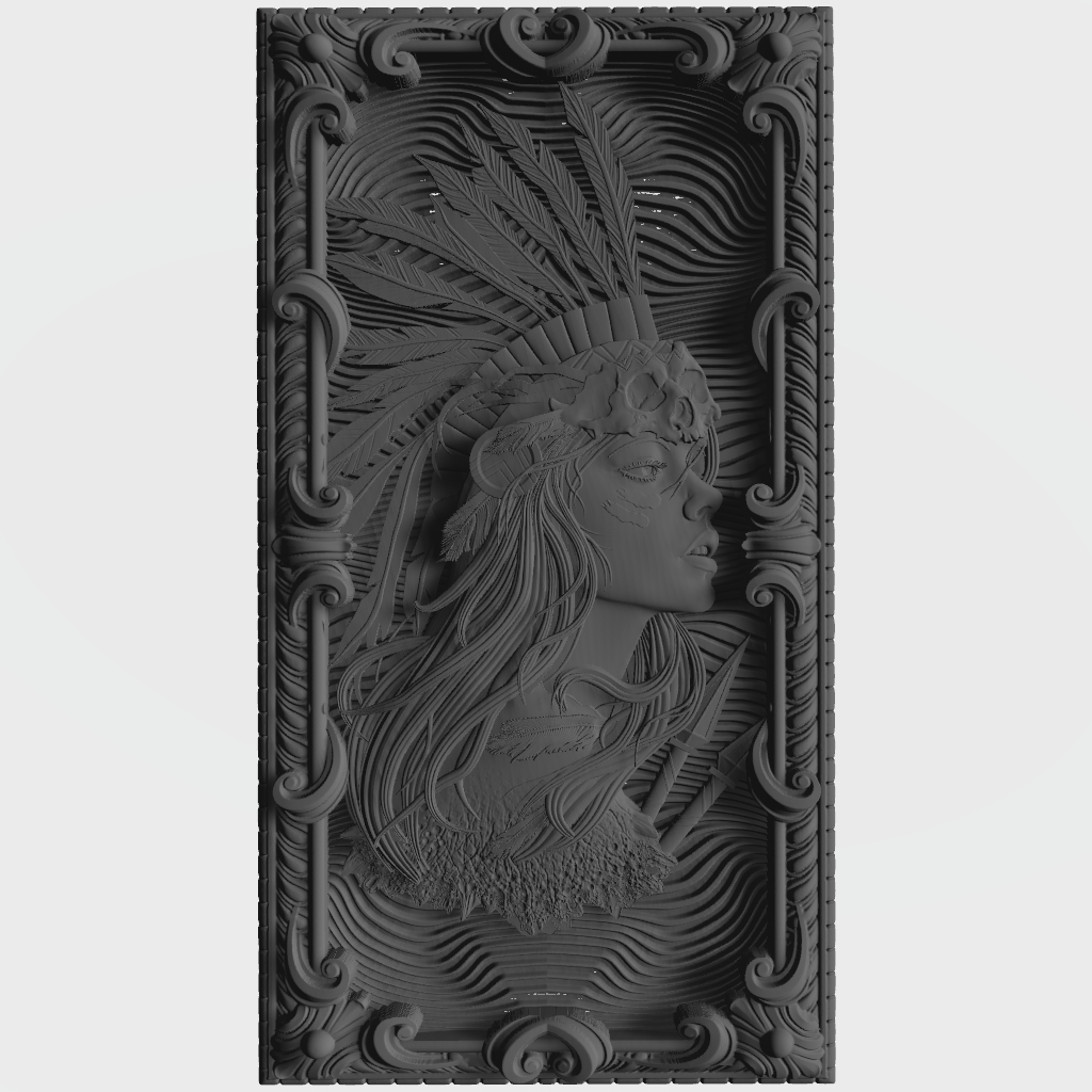 Red Indian Squaw Girl Face CNC STL file preview