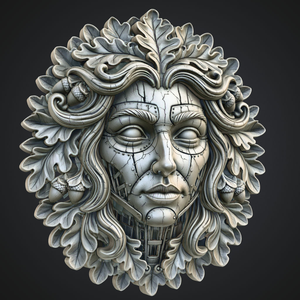 Robot Greenman Greenwoman Girl Lady 3D CNC Carving File CNC STL file preview 3