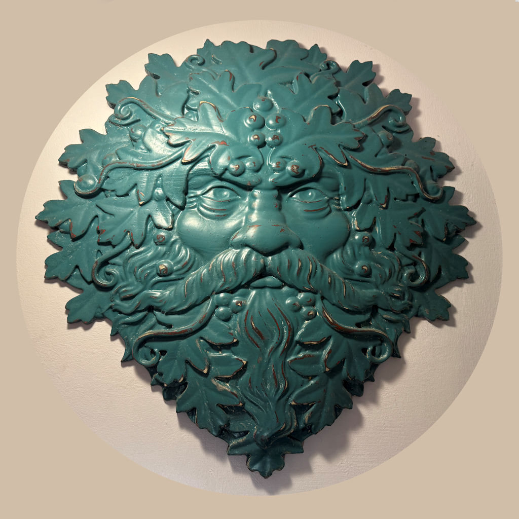 CNC wood carving of Green Man design created from STL file