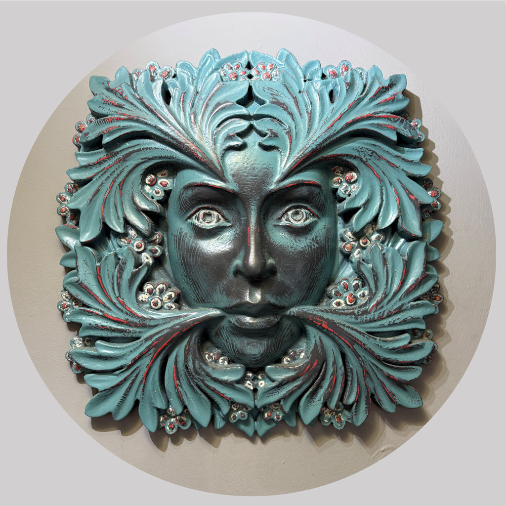 CNC wood carving of Green Lady design created from STL file