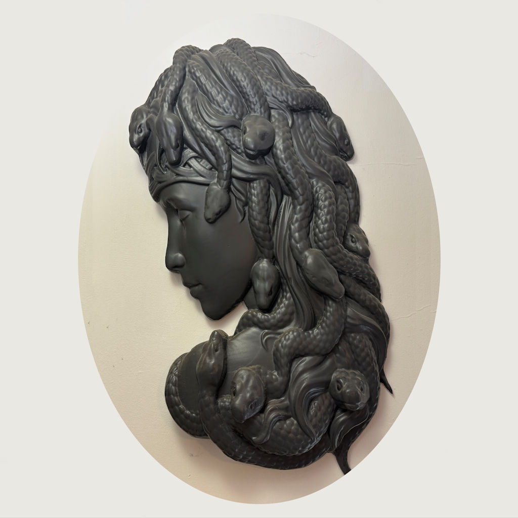 Intricate CNC wood carving of Medusa design from STL file